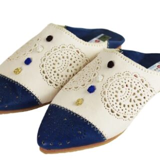 Babouche Atlas Cuir Bleu