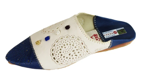 Babouche Atlas Cuir Bleu