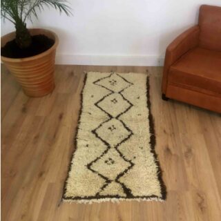 Tapis Marocain Tapis Beni Ouarain authentique laine épaisse beige et marron 148 x 069