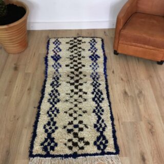 Tapis Marocain Tapis berbère Azilal écru et bleu 169 x 077