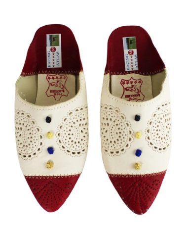 Babouche Atlas Cuir Rouge