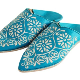 Babouche Turquoise Cuir perforé