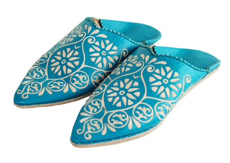 Babouche Turquoise Cuir perforé