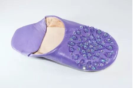 Babouche Cuir paillette Mauve