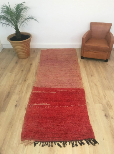 Tapis Marocain Long tapis berbère Beni M'Guild deux couleurs rouge et rosé 264 x 092