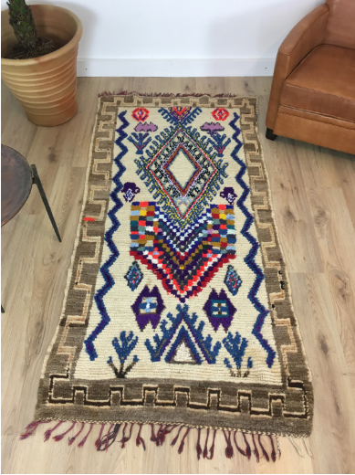 Tapis Marocain Tapis berbère Boujad coloré motifs ethniques 204 x 101