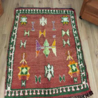 Tapis Marocain Tapis berbère Boujad rouge et vert motifs ethniques 168 x 118