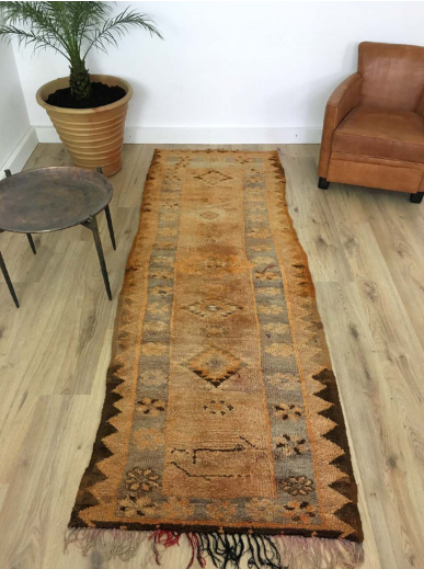 Tapis Marocain Long tapis berbère Boujad aux teintes marron et orange 266 x 090