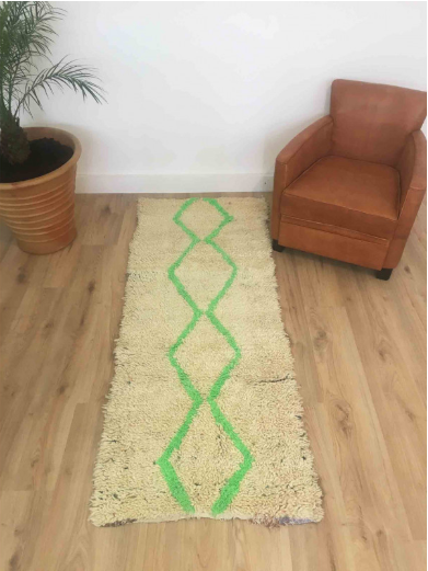 Tapis Marocain Tapis Azilal beige et vert fluo 195 x 176